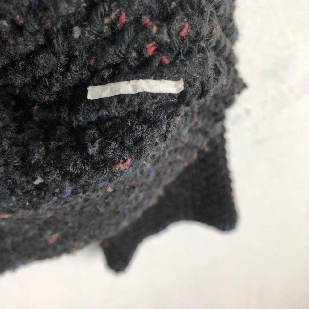 RELAIS Crochet Loose Knit Coatigan Sz‎ L Black & Blue Button Up Cardigan Sweater